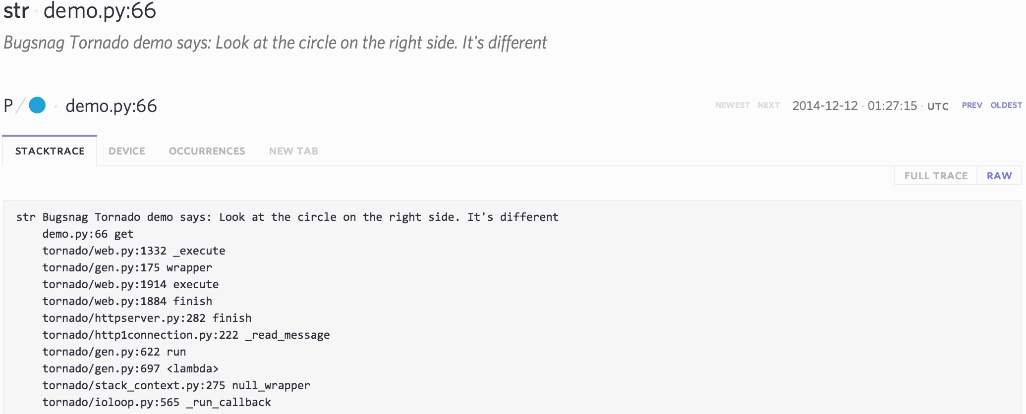 Python raw stacktrace